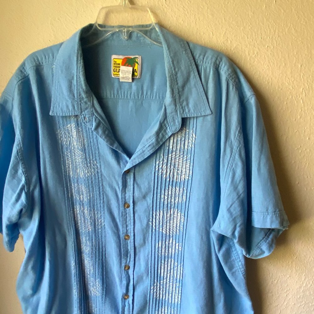 Haband Guayabera Men's Sky Blue White Cuban Cigar Button Top Shirt size 3X
